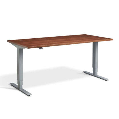 Lavoro Design Advance Adjustable Desk, Silver Frame, Woodgrain Top