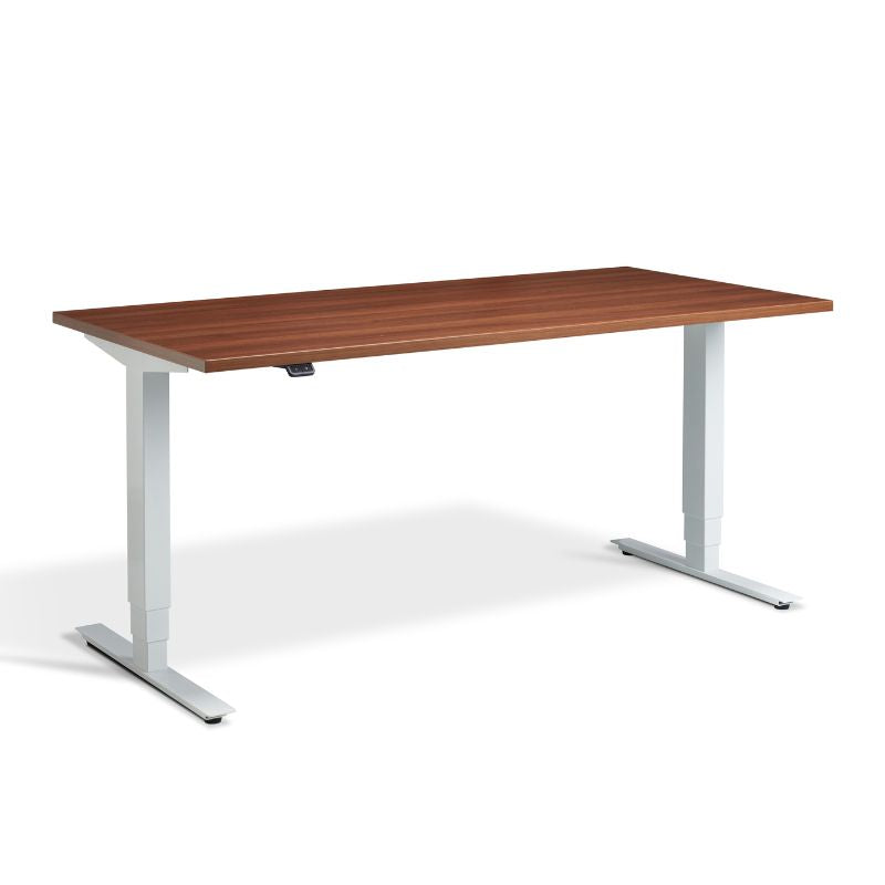 Lavoro Design Advance Adjustable Desk, White Frame, Woodgrain Top