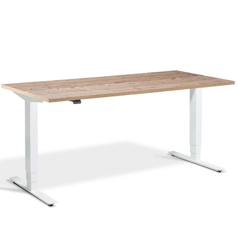 Lavoro Design Advance Adjustable Desk, White Frame, Woodgrain Top