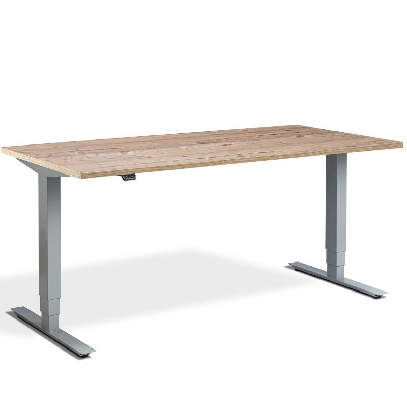 Lavoro Design Advance Adjustable Desk, Silver Frame, Woodgrain Top