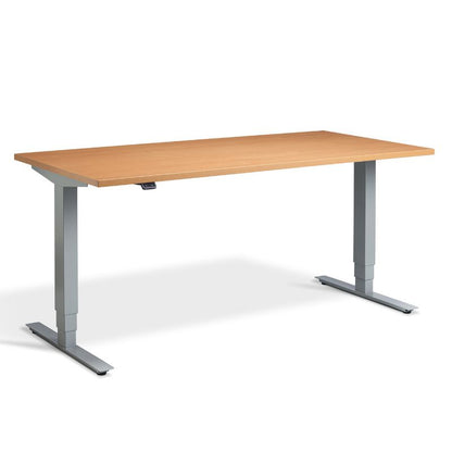 Lavoro Design Advance Adjustable Desk, Silver Frame, Woodgrain Top