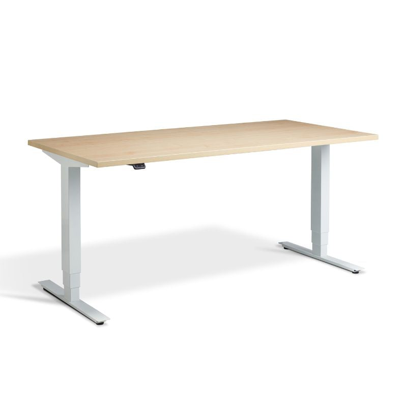 Lavoro Design Advance Adjustable Desk, White Frame, Woodgrain Top