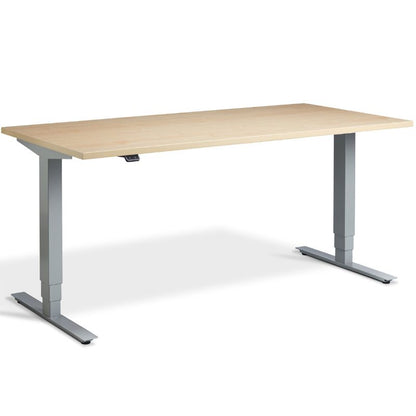 Lavoro Design Advance Adjustable Desk, Silver Frame, Woodgrain Top