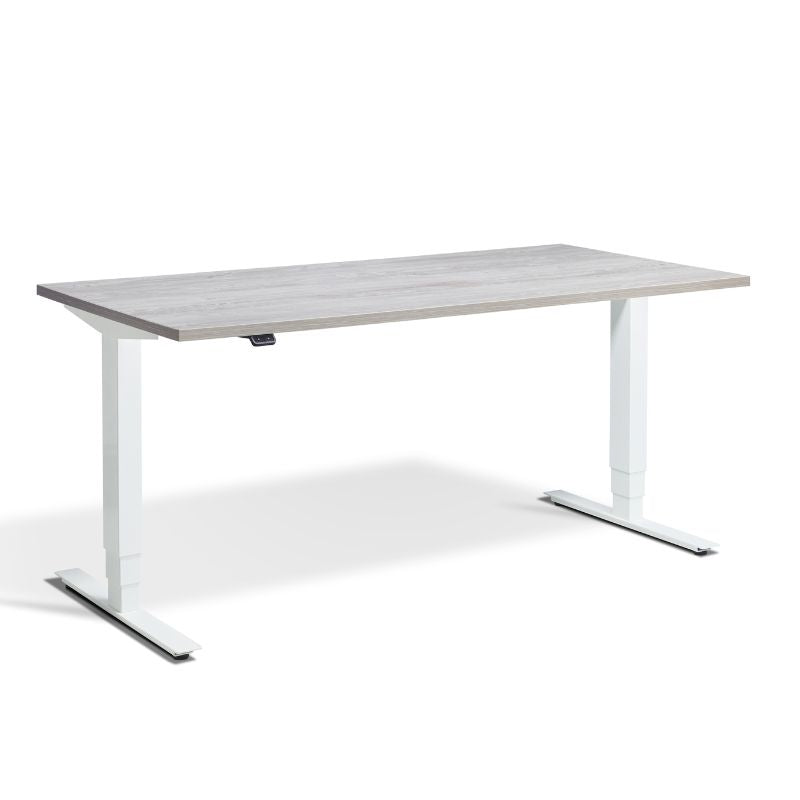 Lavoro Design Advance Adjustable Desk, White Frame, Woodgrain Top