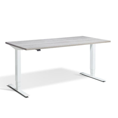 Lavoro Design Advance Adjustable Desk, White Frame, Woodgrain Top