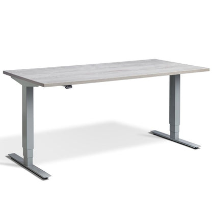 Lavoro Design Advance Adjustable Desk, Silver Frame, Woodgrain Top