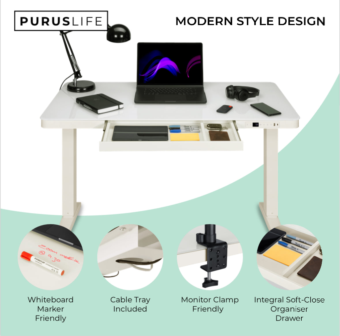 E-Max Desk Height Adjustable (Glass Top)