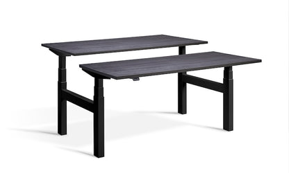 Lavoro Design Duo Adjustable Desk, Black Frame, Woodgrain Top