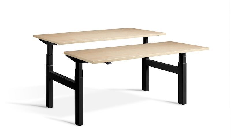 Lavoro Design Duo Adjustable Desk, Black Frame, Woodgrain Top