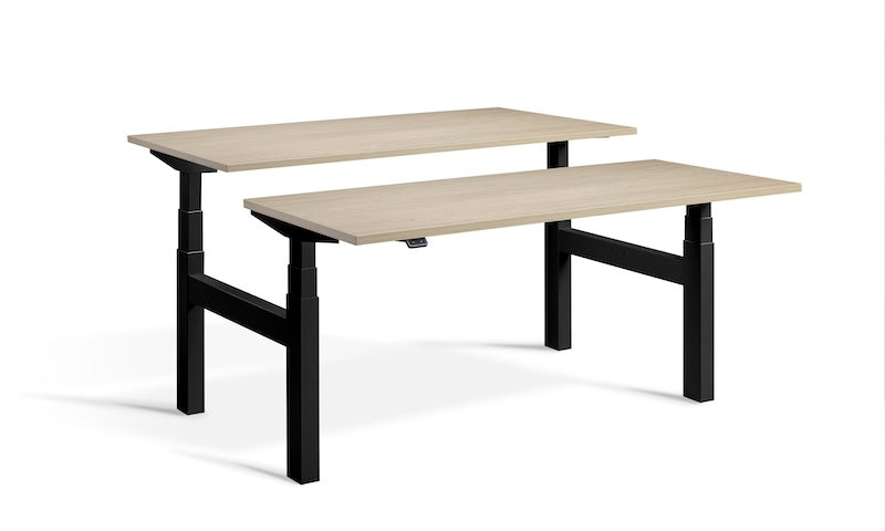 Lavoro Design Duo Adjustable Desk, Black Frame, Woodgrain Top