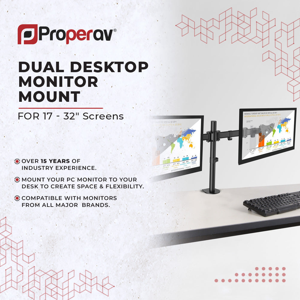ProperAV Desk Monitor Mount 17" - 32" Dual Swing Arm VESA Max 100x100