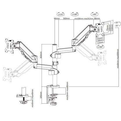 ProperAV Desk Monitor Mount 17" - 32" Extra Height Dual Articulated Swing Arm VESA Max 100x100