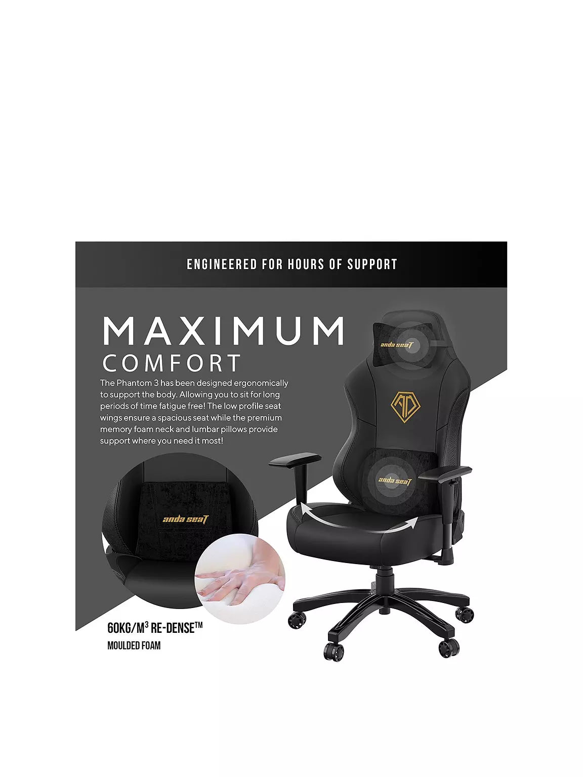 Anda seat Phantom 3 Faux Leather Premium Gaming Chair,  Black