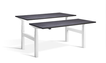 Lavoro Design Duo Adjustable Desk, White Frame, Woodgrain Top