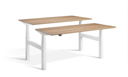 Lavoro Design Duo Adjustable Desk, White Frame, Woodgrain Top