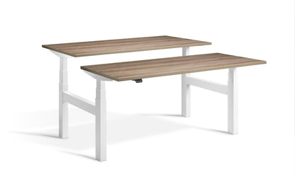 Lavoro Design Duo Adjustable Desk, White Frame, Woodgrain Top