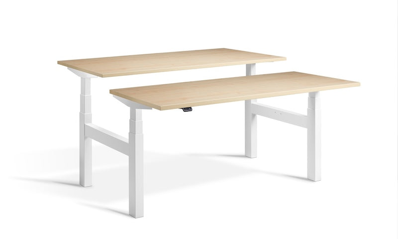 Lavoro Design Duo Adjustable Desk, White Frame, Woodgrain Top