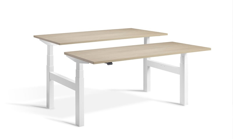 Lavoro Design Duo Adjustable Desk, White Frame, Woodgrain Top