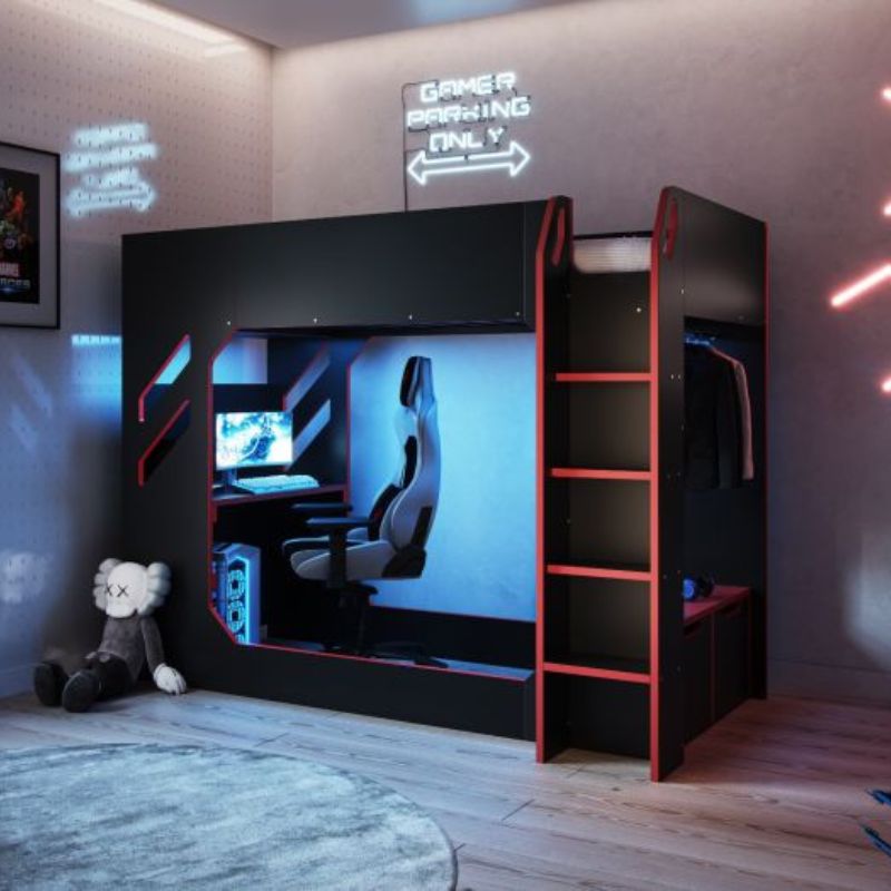 Recoil RECOIL Shuttle LED Gaming Bed (High Sleeper, Double, Black