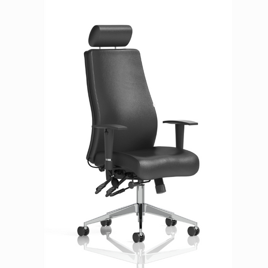 Dynamic Onyx Ergonomic Posture Chair Black Bonded Leather with Height Adjustable Arms