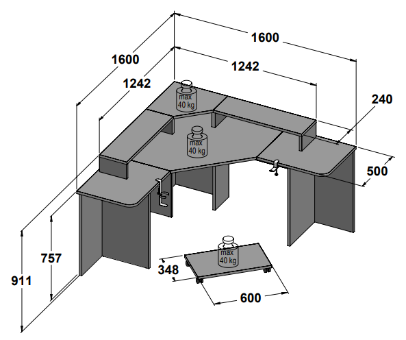 Recoil Quartz LED Corner Computer Gaming Desk