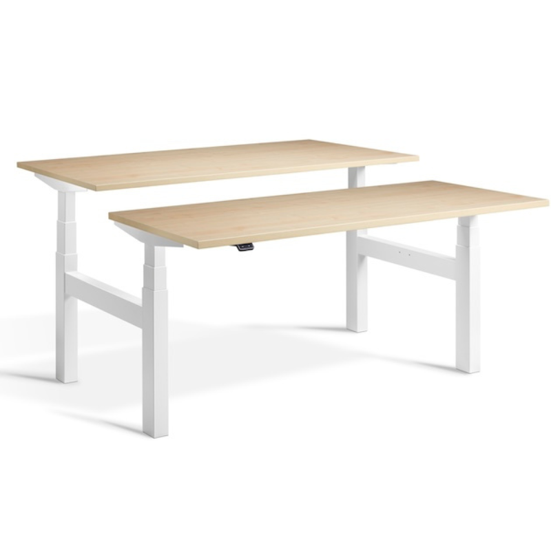 Lavoro Design Duo Adjustable Desk, White Frame, Woodgrain Top