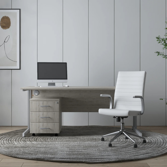 Dynamic Impulse 1600mm Cantilever Straight Desk With Mobile Pedestal and Ezra White Executive Chair