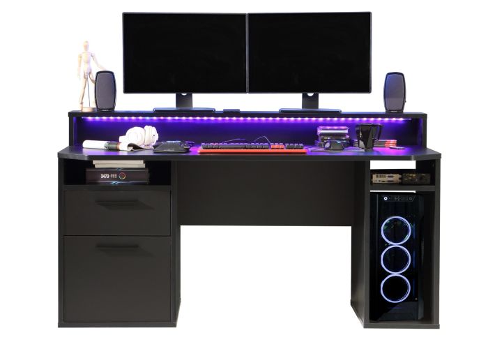 Flair Power Z Black Computer Gaming Desk With Colour Changing LED Lights